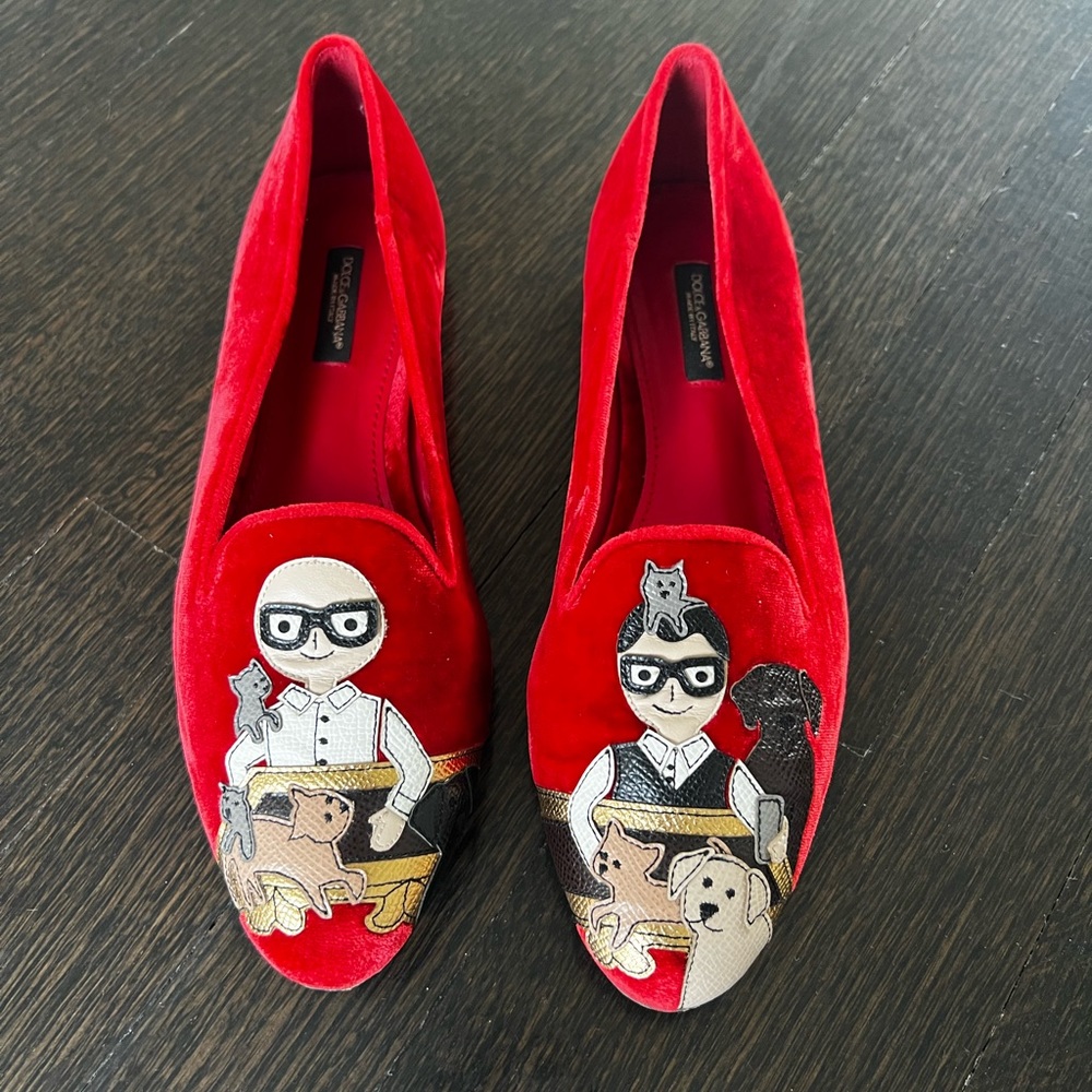 DOLCE & GABBANA red velvet moccasins size 7